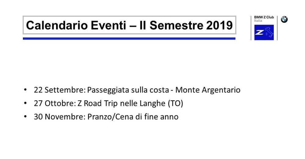 AGGIORNAMENTO – Calendario eventi 2° Semestre 2019