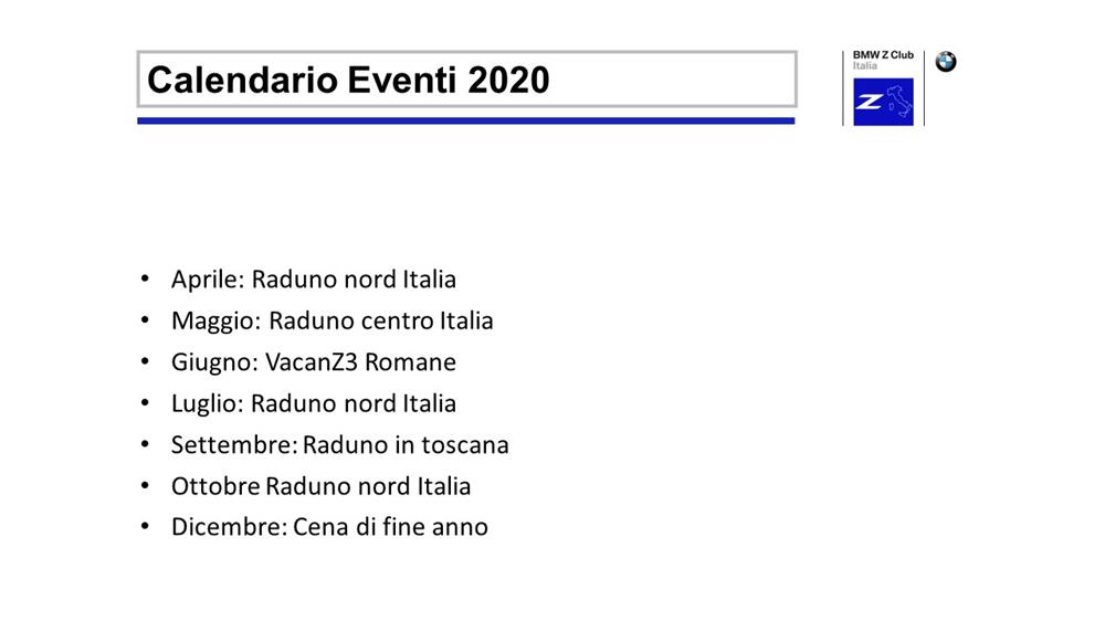 Calendario eventi 2020